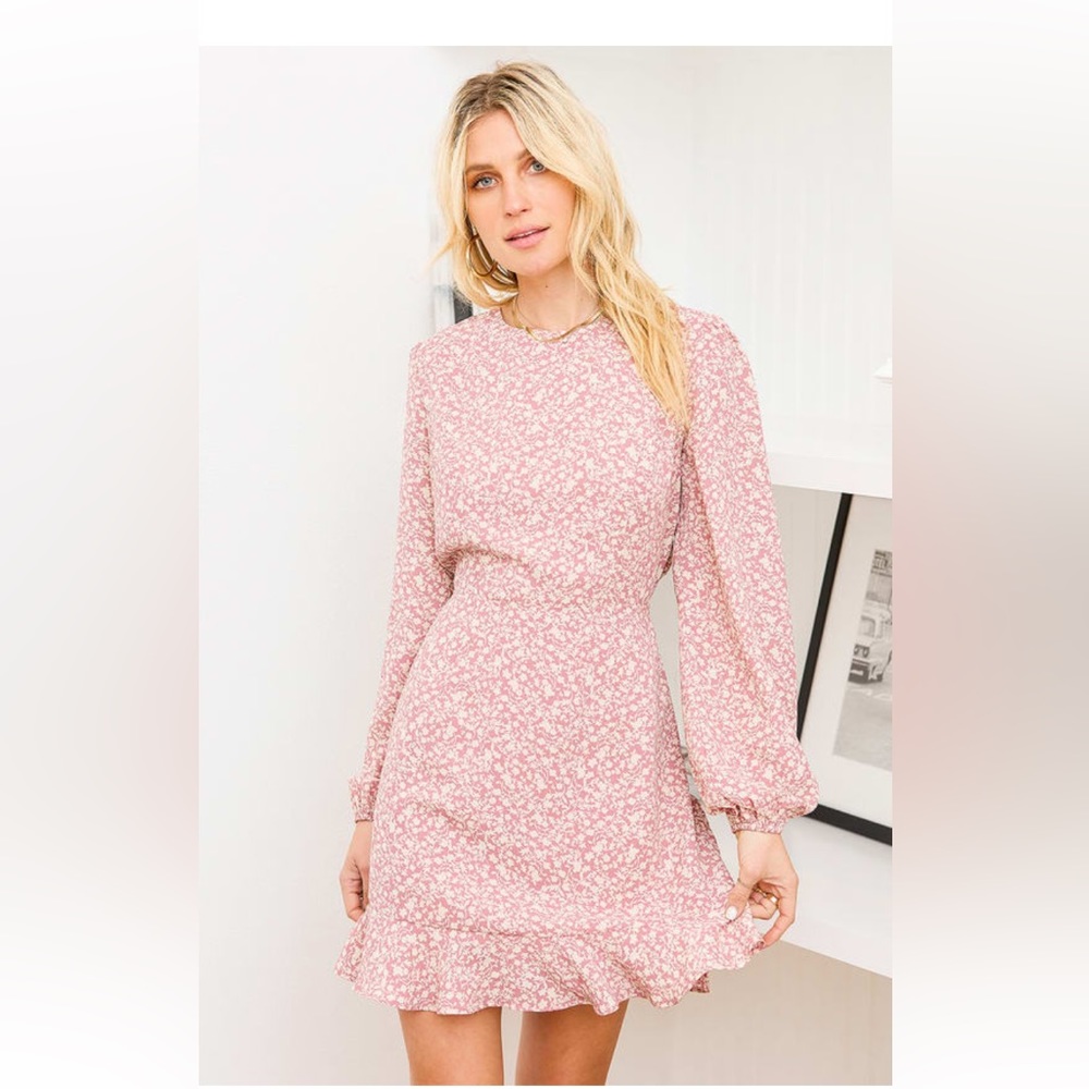Lulu's Pink Floral Long-Sleeve Mini Dress